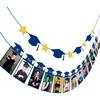 Whaline 2Pcs Graduation Photo Banner, Congrats Grad Banner, No DIY Require Hanging Bunting, Kindergarten To 12th Grade Picture Garland with Blue Gold