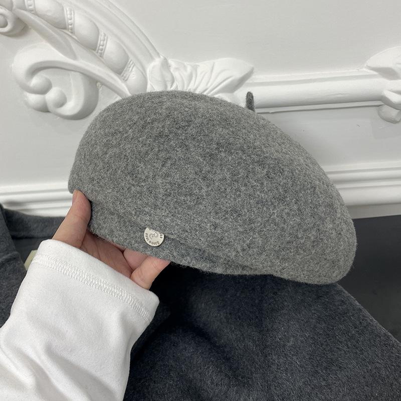 Wool Woolen Beret Hat for Women with Large Head Circumference Autumn and Winter New Style  Korean Version  Small Face  Warm Painter's House Hat