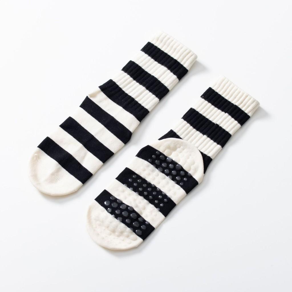 Striped Yoga Calf Socks for Women Autumn Mid Tube Anti Slip Pilates Socks Large Body Elastic Tight Binding Design