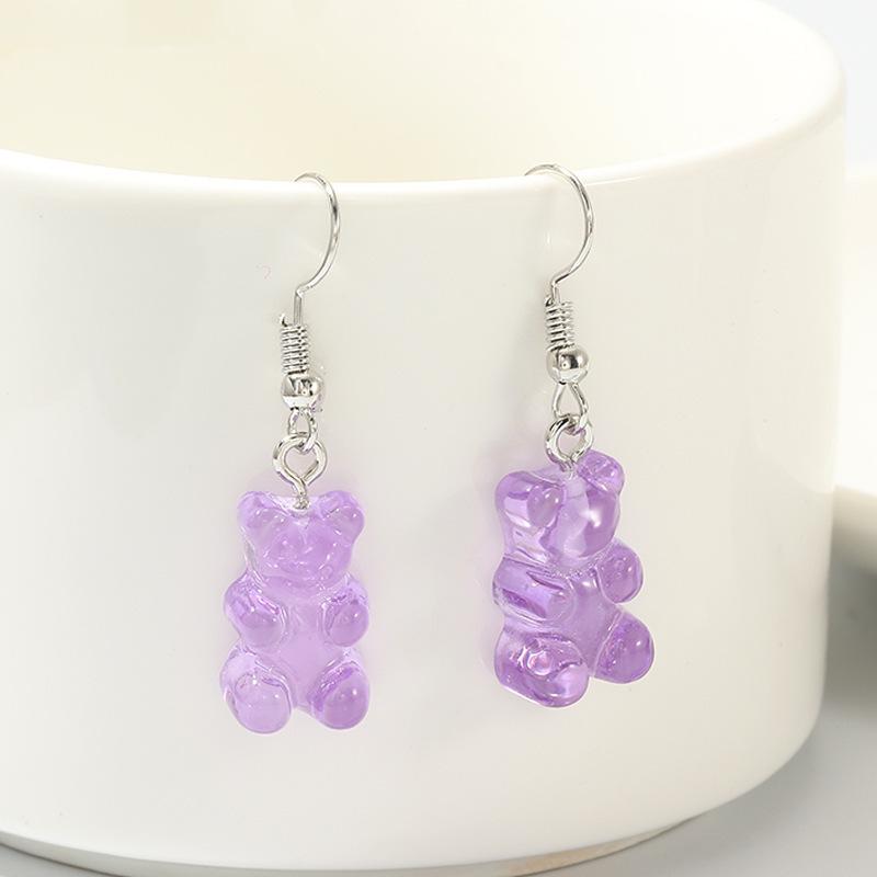 Colorful Jelly Resin Bear Earrings - European & American Fashion