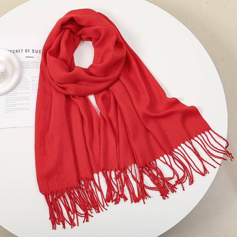 Scarf women's autumn and winter solid color soft waxy atmosphere simple and versatile winter imitation cashmere warm shawl women's fringed scarf