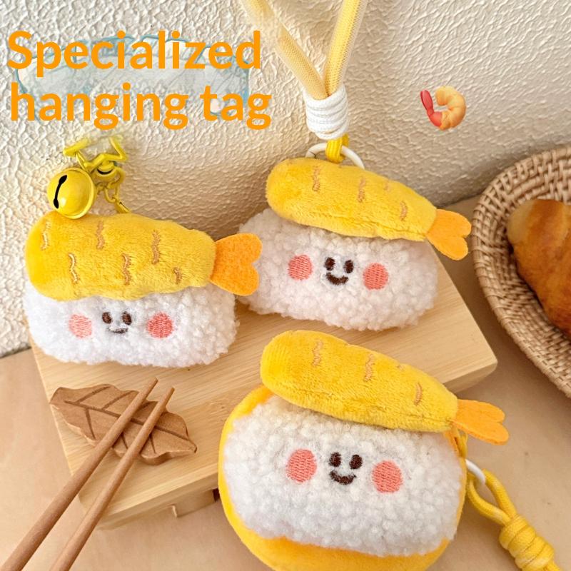 Cute Creative Plush Fried Shrimp Sushi Pendant Keychain Cartoon Coin Purse  Backpack Decoration Pendant Accessories Gifts