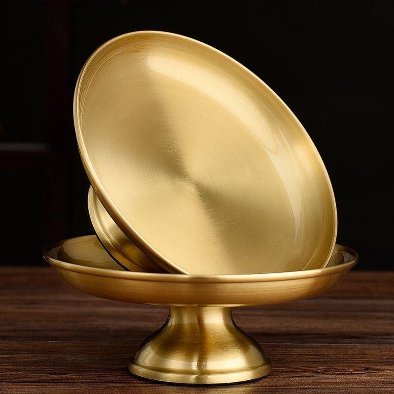 Buddhism Polishing Copper Bowl Tribute Fruit Dish Auspicious 17.5 CM Plate Tibetan Eatables Tray Altars Desktop Home Decorative