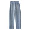 Light Blue Women's High-Waisted Velvet-Lined Banana Jeans, 2024 Autumn/Winter Loose Straight-Leg Style