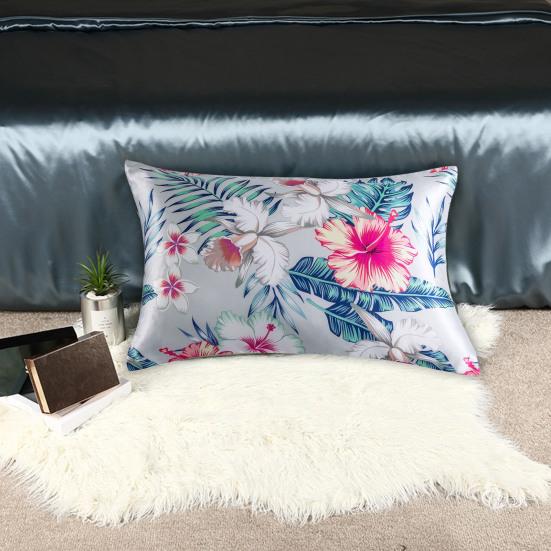 2Pcs/Set Flower Print Satin Pillowcase Envelope Closure Soft Dustproof Wrinkle Free Washable