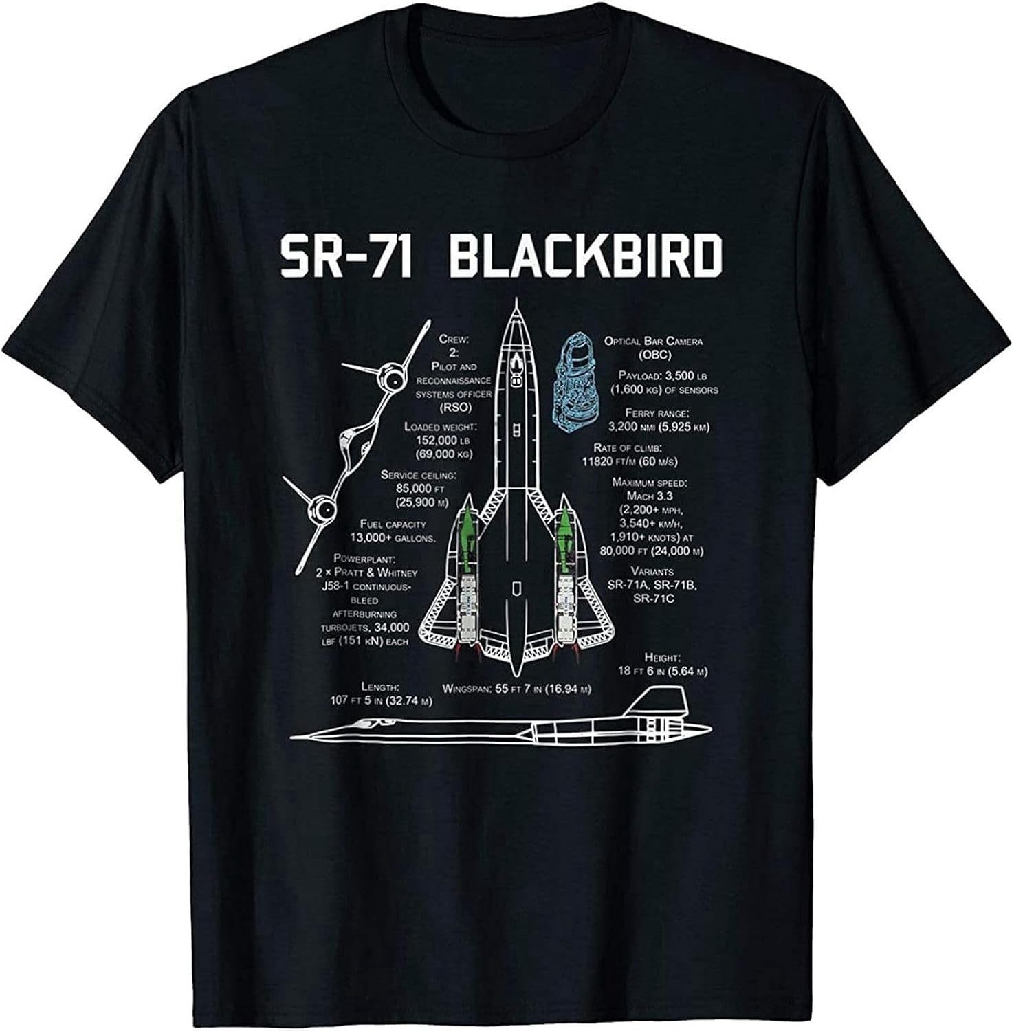 SR-71 Blackbird Specs T Shirt Men T Shirt Shirt Men Cotton Tees Harajuku Streetwear L чёрный