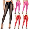 Colanți Elegante pentru Femei cu Talie Înaltă din Piele PU, Picioare din Plasă Transparentă, Fermoar la Șold, Colanți Pantaloni pentru Petreceri Rave Club