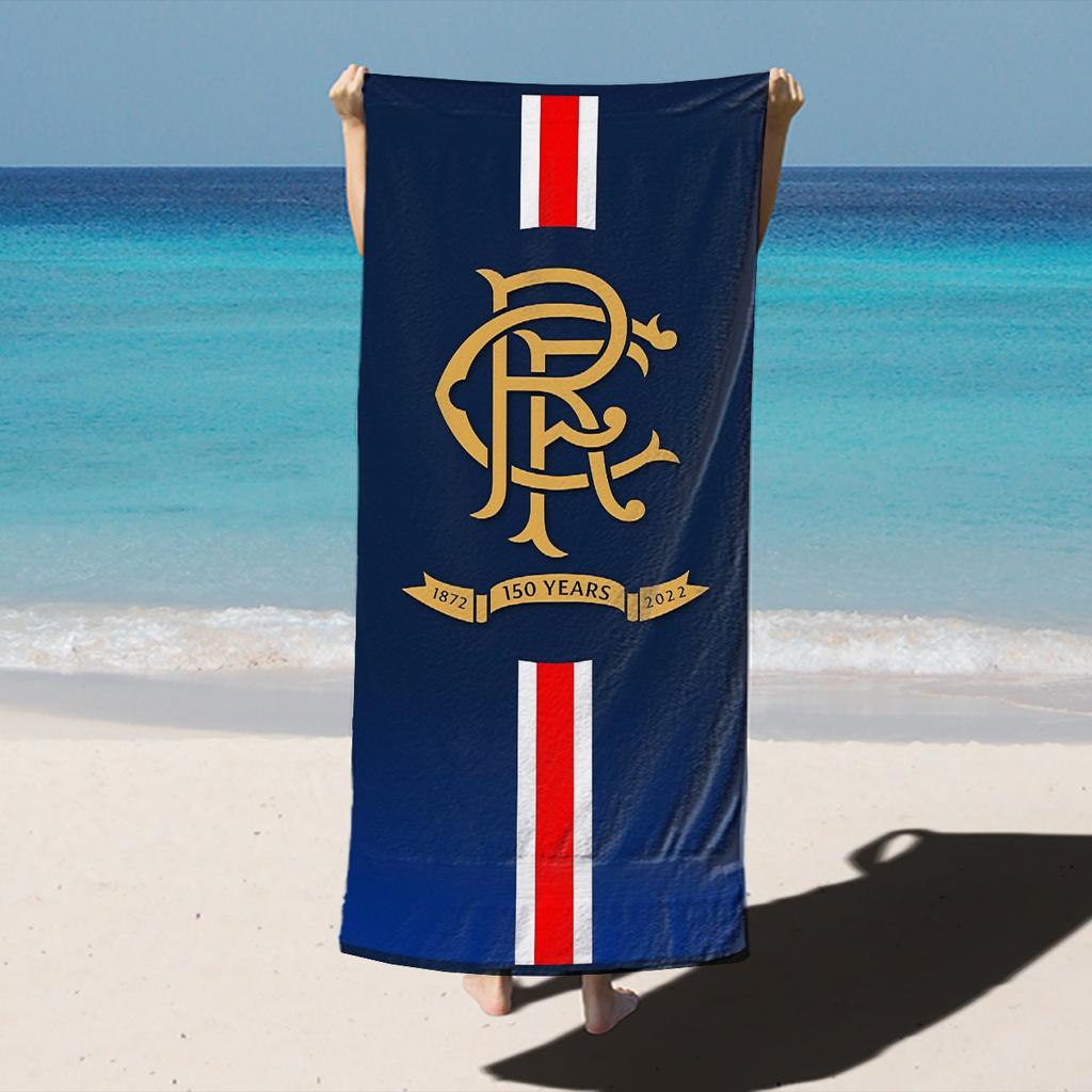 150th Anniversary Golden Emblem Beach Towel, Red and White Striped Quick-Dry Sand-Free Microfiber Bath Towel for Swim and Gym