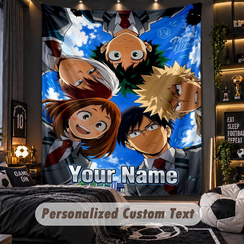 Tapiz de Pared Personalizado, Nombre Impreso Personalizado de My Hero Academia, Arte de Pared de Tela para Fondo de Habitación Interior