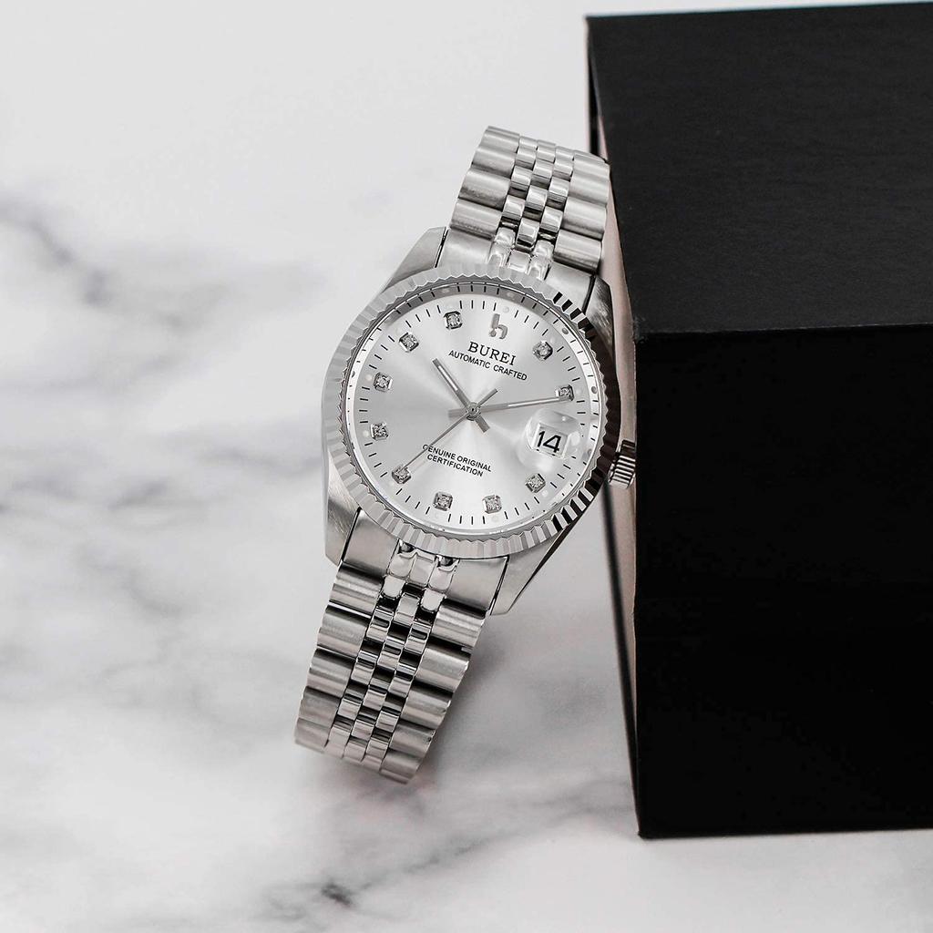BUREI Automatic Date Mechanical Silver Watch Men's Watch, Waterproof, Analog, Display, Movement, Popular, Stylish, Simple, Casual,