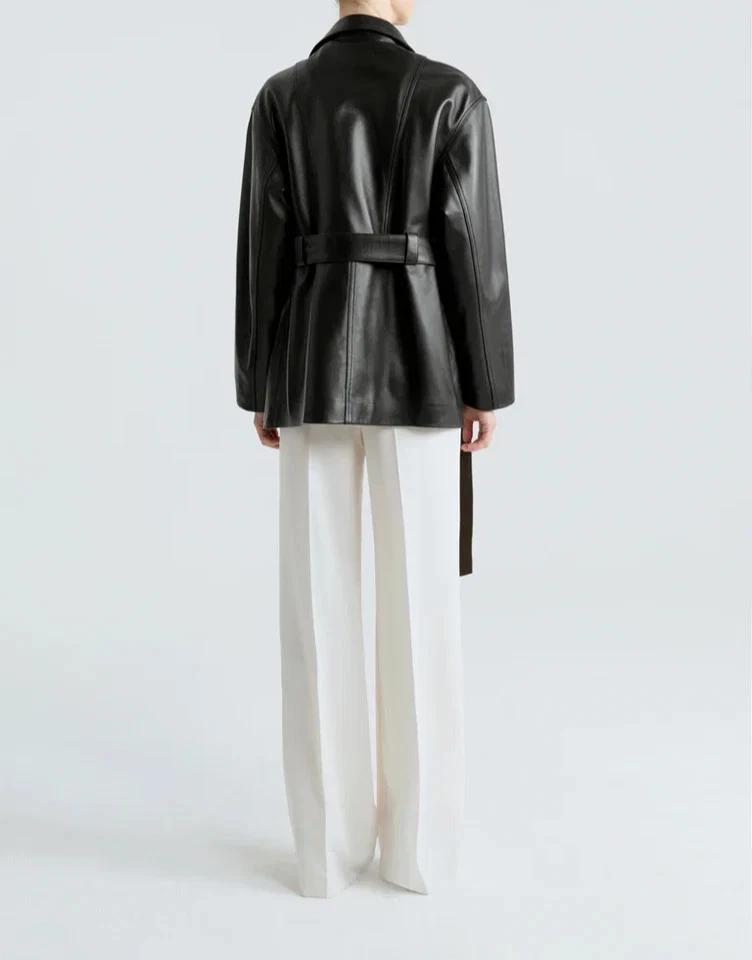 Women's Coat Handmade Lambskin Short Trench Black Leather Genuine Casual Stylish