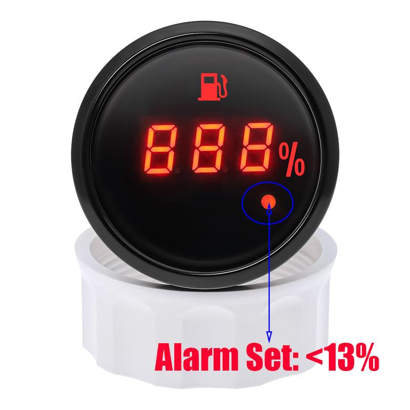 Digital 52mm Fuel Level Gauge with Flash Alarm+A5 Fuel Level Sensor 0-190 Ohm Oil Tank Meter Indicator for Car Boat Motor 9-32V