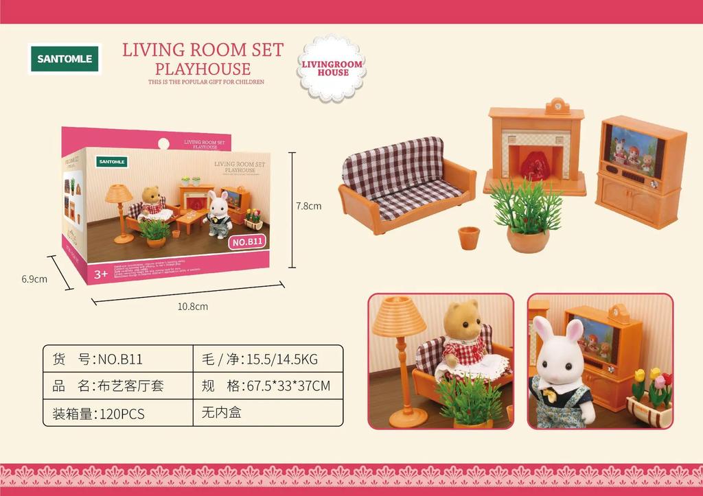 Forest Home Animal Family Mini Rabbit Villa Living Space Kitchen Sleeping Area Garden Micro Furniture Set Girl Pretend Engage With Toy Model