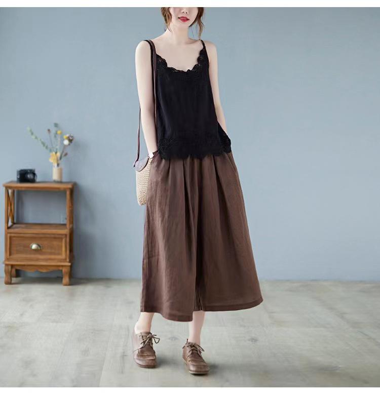 Women's Summer Lace Applique Tank Top – Sleeveless, Sexy, Loose Cotton T-Shirt with Lace Edging