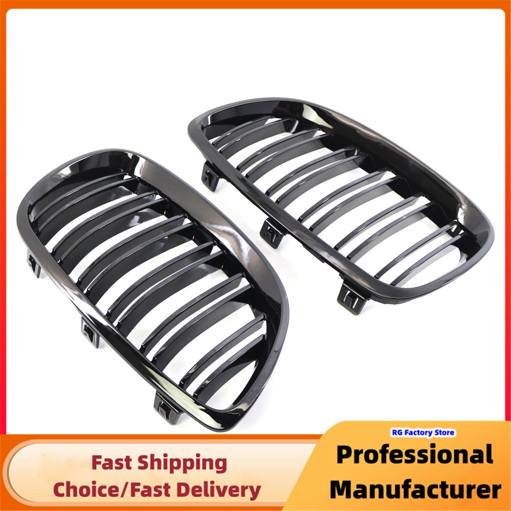 For BMW E92 E93 M3 2006 2007 2008 2009 Front Bumper Kidney Grille 1Pair Glossy Black Car Racing Grill Dual Line Sport Grille