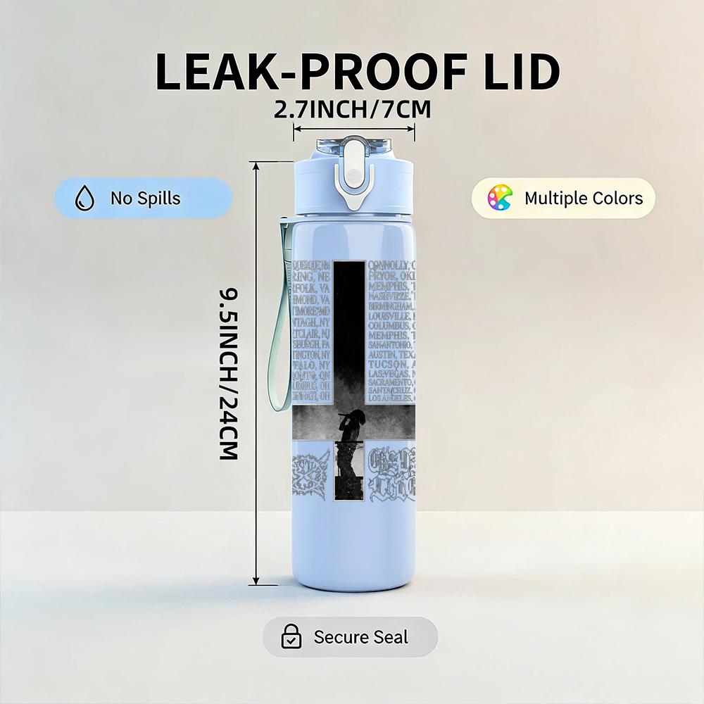 1PC Black Cross Minimalist Line Art Print 750ml Portable Sports Water Bottle Leakproof Gym Outdoor Travel Drink Cup