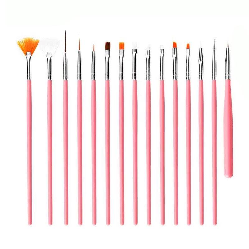 

15-Piece Nail Art Tool Set: Pens, Brushes, Dotting Tools & Crystal Pens рожевий