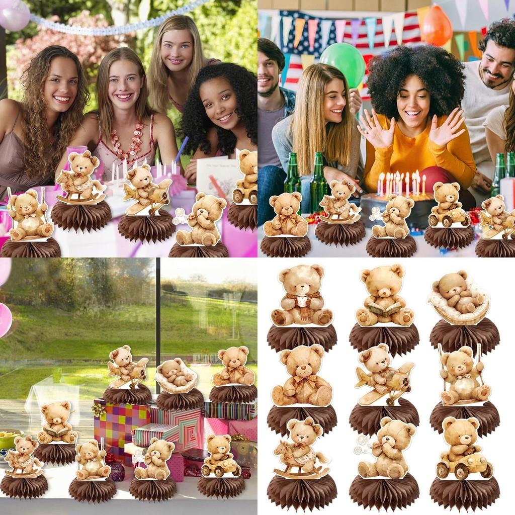 Bear Cartoon Themed Paper Honeycomb Desktop Decor Ornament For Baby Party Shower