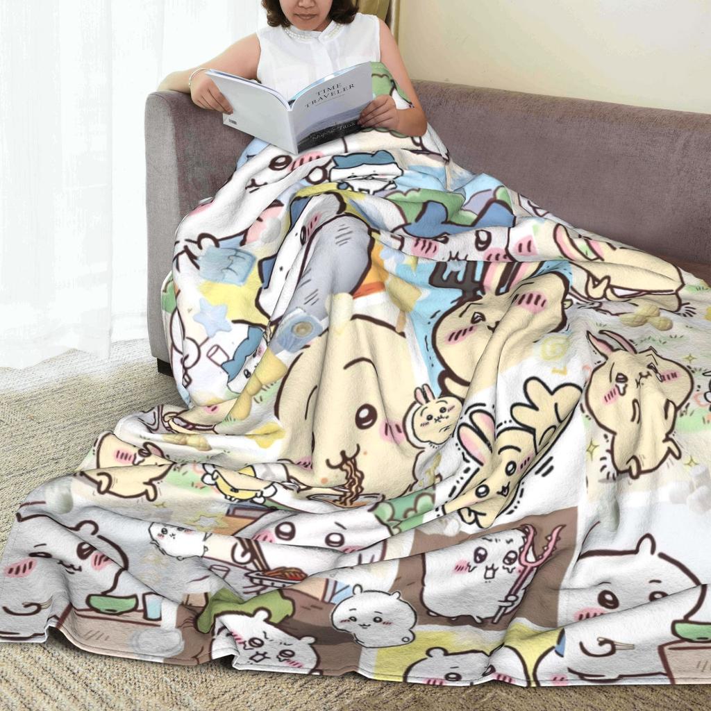 Cute Chiikawa Collection Warm Soft Blanket  Girls Boys Plush Throw Blanket Novelty Home Decor Flannel Bedspread Sofa Bed Cover