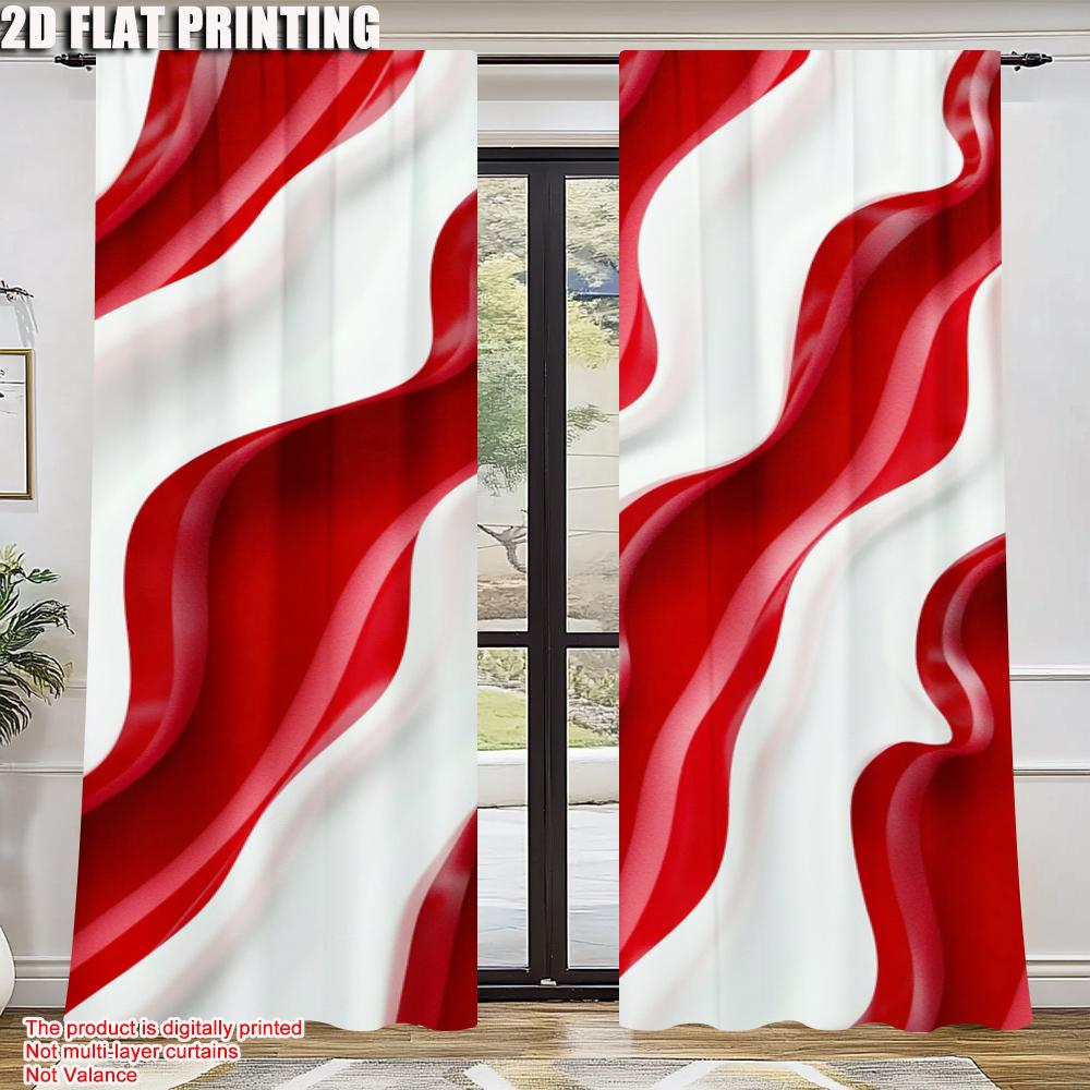 2pc    Window Drapes red Striped Versatile Polyester  Without Electricity Festive Backdrops Use for Holiday Portraits and