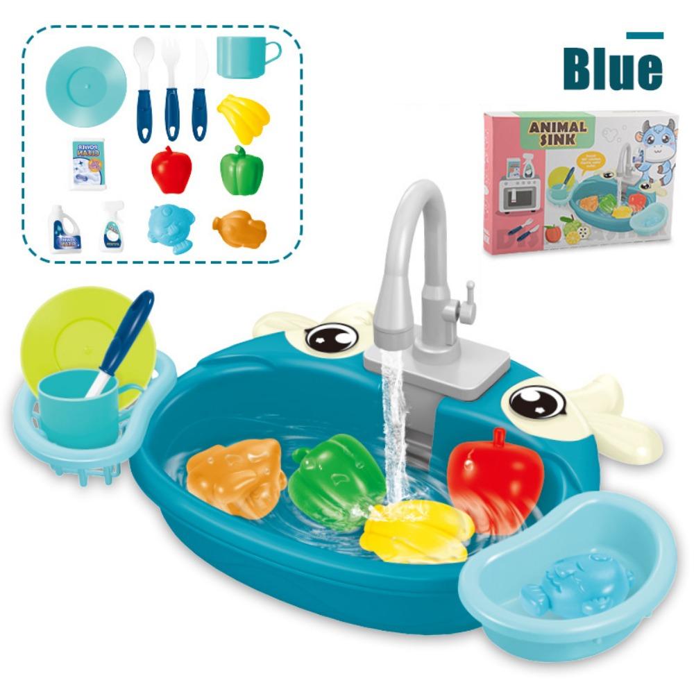 Educational Simulation Kitchen Sink Set Platic Montessori Game Toy Electric Dishwasher Kids Toy