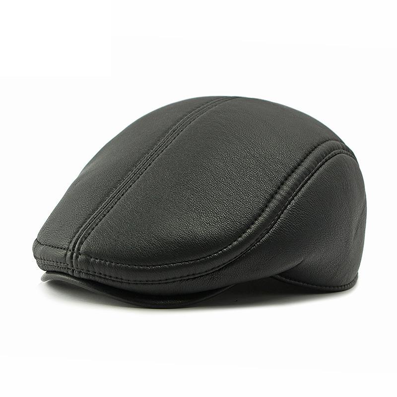 Șapcă pentru bărbați de vârstă mijlocie și bătrâni Beretă caldă de protecție a urechilor pentru bărbați Șapcă înainte din piele Șapcă cu vârf