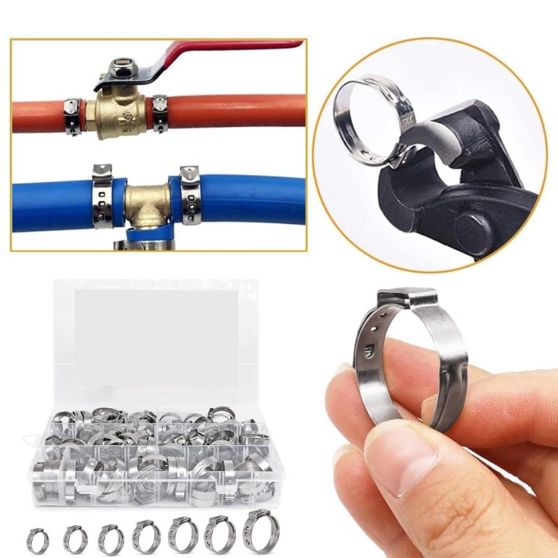 Practical Sturdy Stainless Steel Hose Clamp Set 100Pieces Assorted Size Accessory for Secure Piping Connection