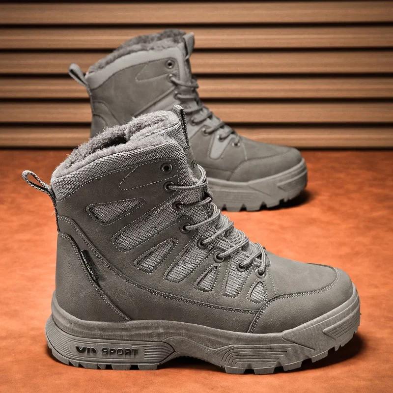 Modă Iarnă Călduroase Pluș Blană Cizme de Zăpadă Piele Impermeabilă Pantofi pentru Bărbați Cizme de Lucru de Exterior Antiderapante Cizme de Luptă de Deșert Motocicletă