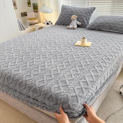 3Pcs Set Warm Mattress Cover and Pillowcase, Solid Color Velvet Bed Fitted Sheet, 3D Embossed Pad Protector, 90/100/180/200x200