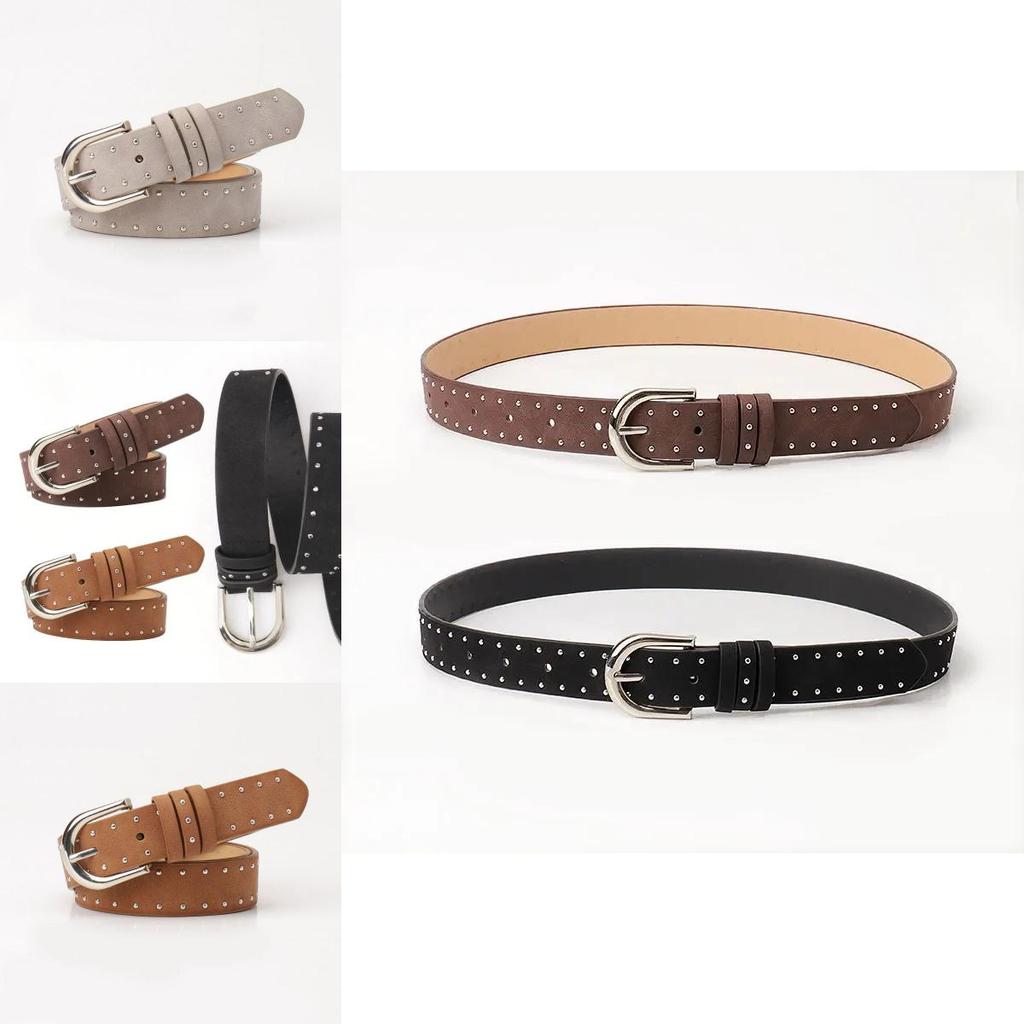Faux Leather Western Belt With Beaded Decor For Hip Hop Style Outfits
