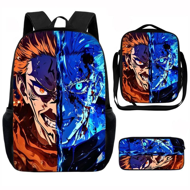 Set Zaino Scolastico Cartone Animato Anime Bambini Leggero Ergonomico Borsa a Spalla Doppia Con Portapranzo Astuccio Tessuto Oxford