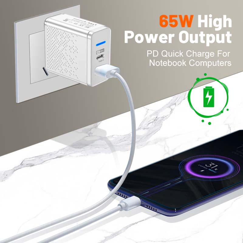 65W GaN Charger EU KR AU Plug Adapter Laptop Fast Charging For iPhone USB Type C Quick Charger Mobile Phone USB Charger