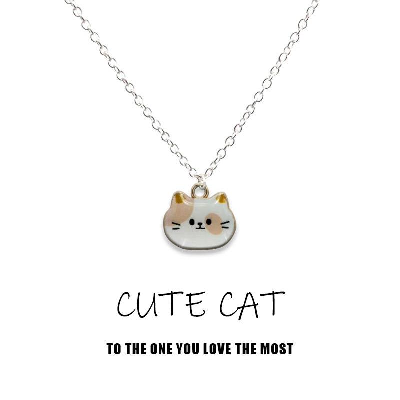 New Trendy Cute Enamel Cat Pendant Necklace For Women Exquisite Cartoon Kitten Metal Chain Choker Party Friendship Jewelry Gifts