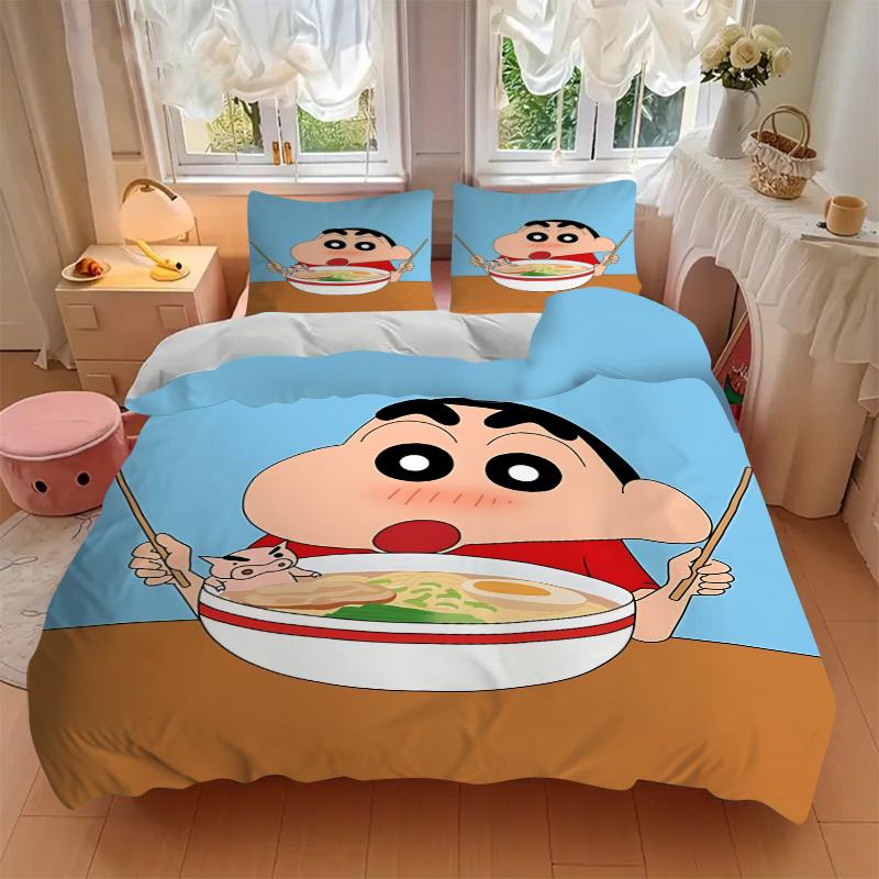 Crayon Shinchan Noodles Print 3Pcs Bedding Setduvet Cover With 2 Bedropillowcase Home Birthday Gift