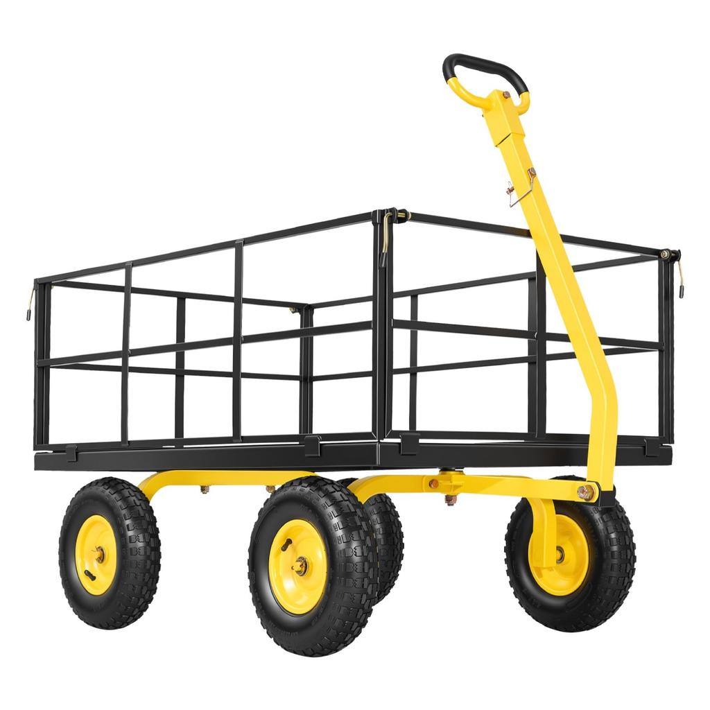 Steel Garden Cart, 635 Kg Heavy Duty Pullable Garden Wagon Yard Cart, 2 In 1 Outdoor Metal Utility Wagon Yard Trailer with 330 Mm All Terrain Tires,