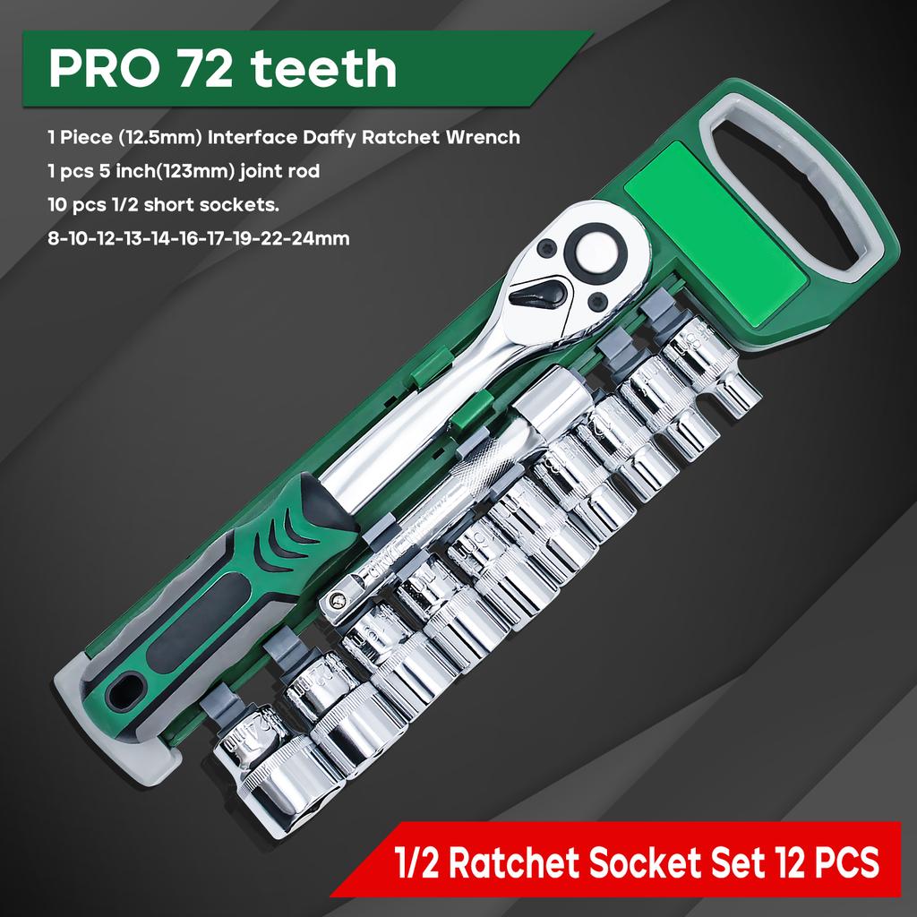 72 Tooth Ratchet Wrench Socket Set Auto Tools Set Motorcycle Car Repair Hand Tools Spanner Sleeves Head Auto Repairing Kit