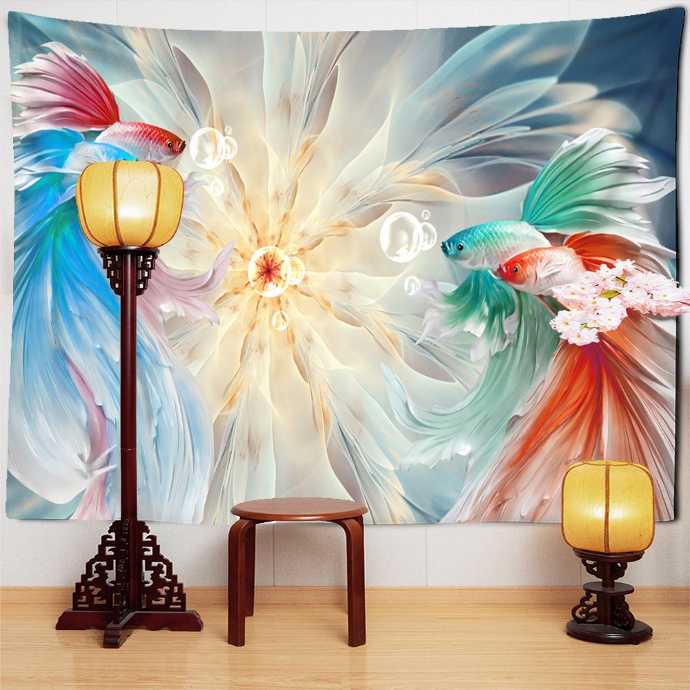 Frunze Moarte Lotus Koi Tapiserie Artă Agățată de Perete Natură Plantă Hippie Tapiz Decor Acasă Fundal Pânză