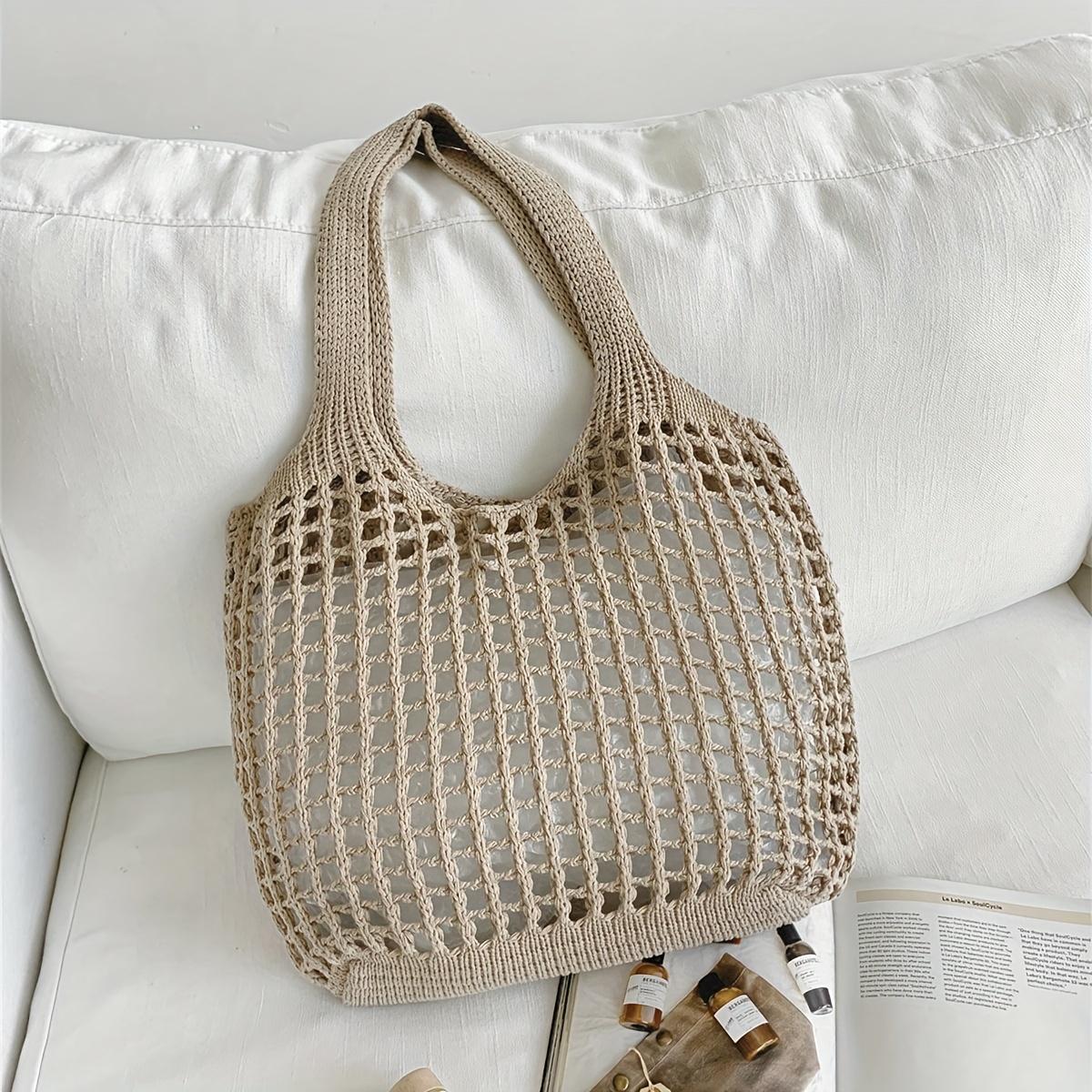 

Lightweight Women s Minimalist Crochet Tote Bag Large Capacity Hollow Out Woven Design, Durable Fabric with Fixed Shoulder Strap