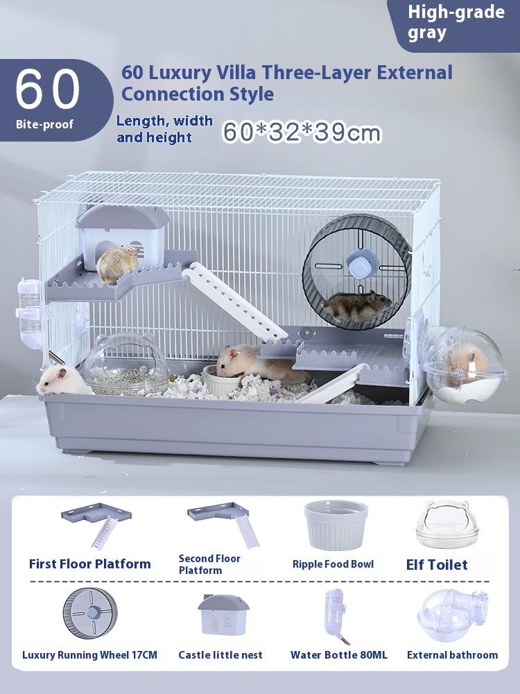 Luxury 3-Tier Hamster Cage Villa Large Room Enclosure for Syrian Dwarf Golden Bear Rodents Pet Habitat with Big Size