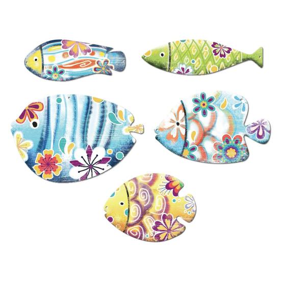 

5 Pcs Wood Fish Nautical Wall Decor Rustic Hanging Beach Wall Art Ocean Coastal