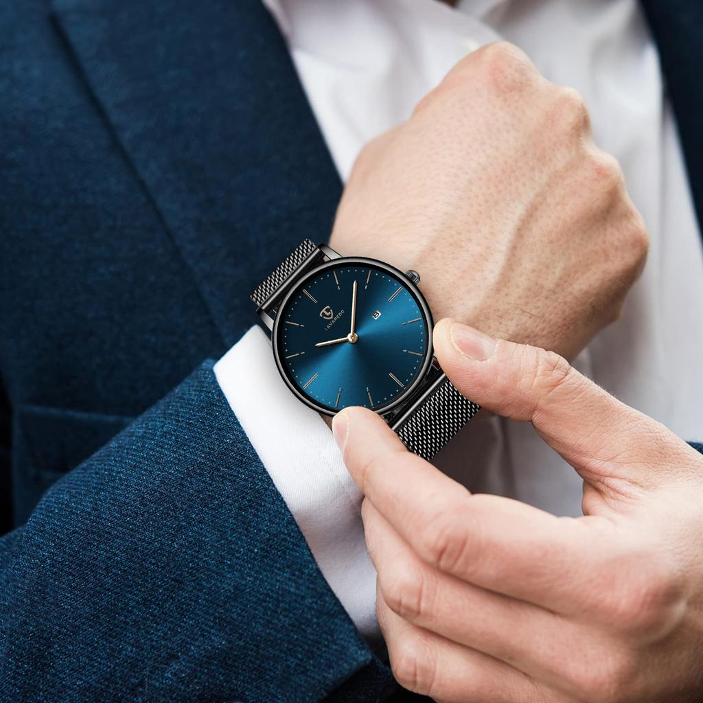 BEN NEVIS Casual Date Analog Quartz Mesh Blue and Black Men's Watch, Simple, Stylish, Slim, Design, Display, Waterproof, Movement, Band,