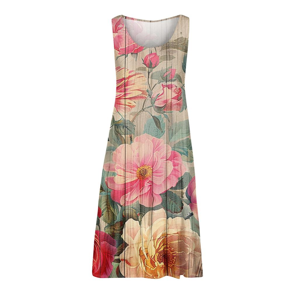 Γυναικείο καλοκαιρινό αμάνικο εμπριμέ φαρδύ μάτι φόρεμα