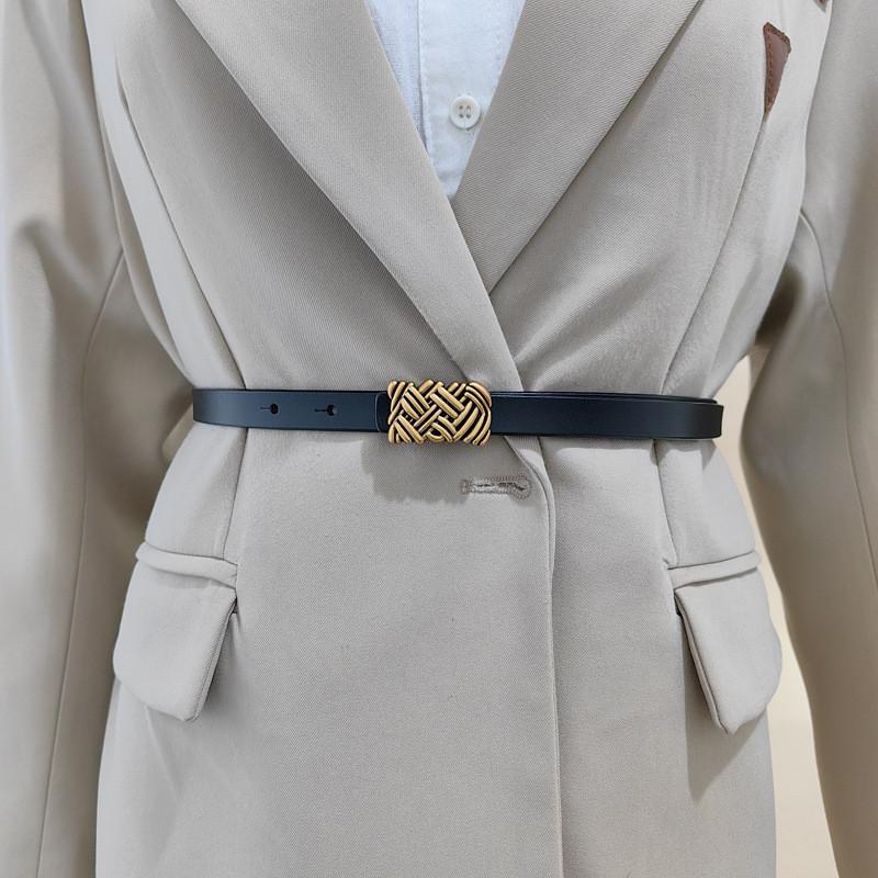 Womens Belt Leather With Classic Silver Buckle For Daily Office Attire Gift