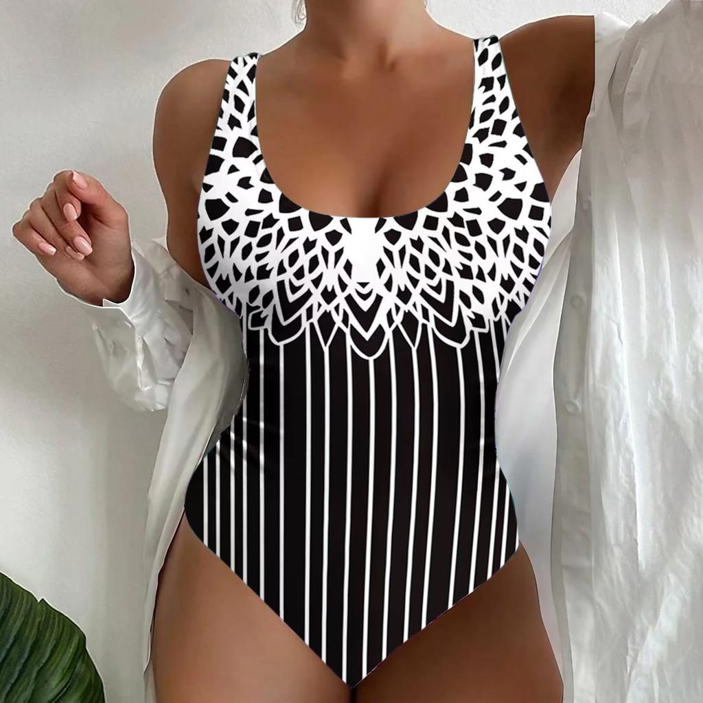 New bikini sexy skin tone one-piece bikini swimsuit printed women's swimsuit