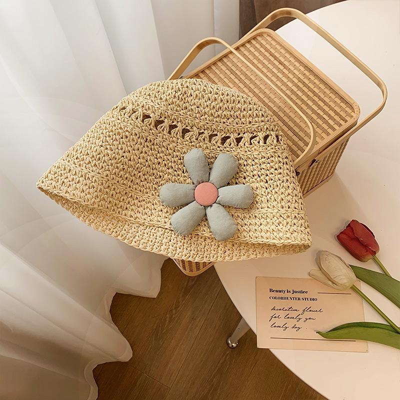 New Short Brim Sun Hat Women's Summer Handmade Straw Hat Sunscreen Small Flowers Cute Bucket Hat Tide