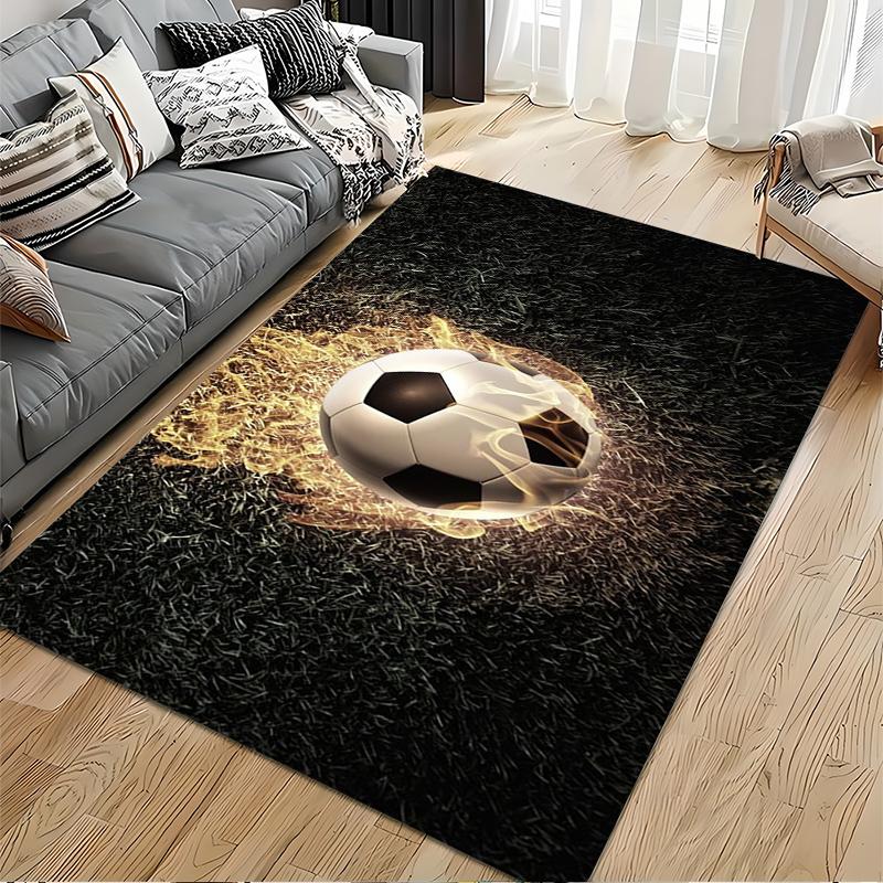 Flaming Soccer Ball Pattern Rug Suitable for use as an anti-slip game mat for living room and bedroom sofas
