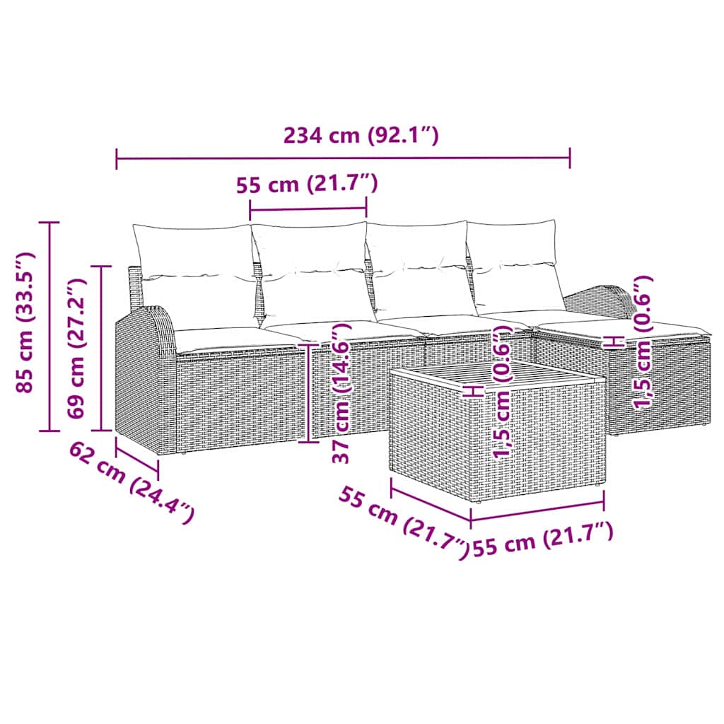 Garden Sofa Set with Cushions 6 Pcs Grey Poly Rattan