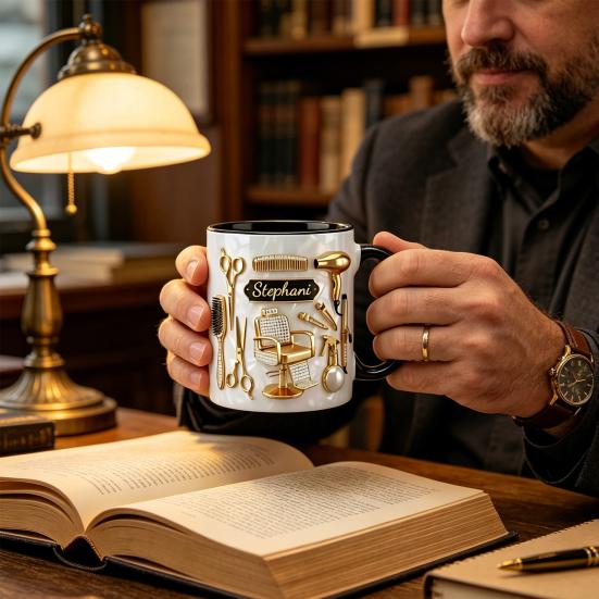 Personalisierte Friseur Tasse Keramik 330ml Friseur Kaffeetasse mit Gold