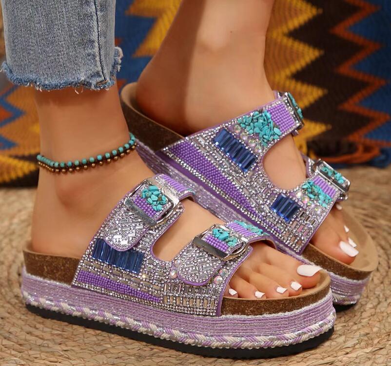 New Platform Flip Flops Outdoor Beach Cork Slippers Fashion Summer Women Sneakers Sequin Platform Shoes Women's Sandals