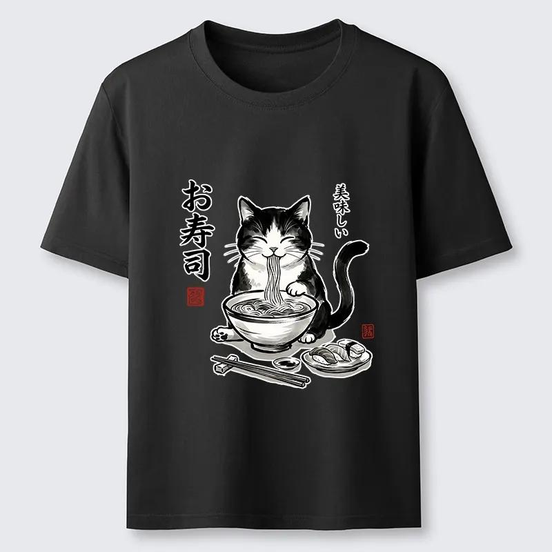 

Cats Eat Japanese Food T-Shirt Men s and Women s 2026 New Summer Cotton Clothing Harajuku Fashion Round Neck Short Sleeve Top... 5XL різнокольоровий